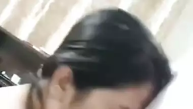 Cute girlfriend hot blowjob to boyfriend with smile