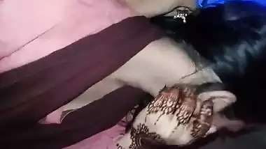 Shy girlfriend sucking dick of lover through pant zip open