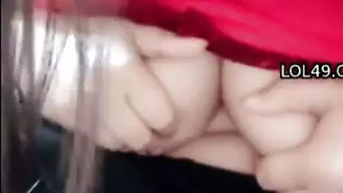 Milky white boobs playing of cute Indian girlfriend